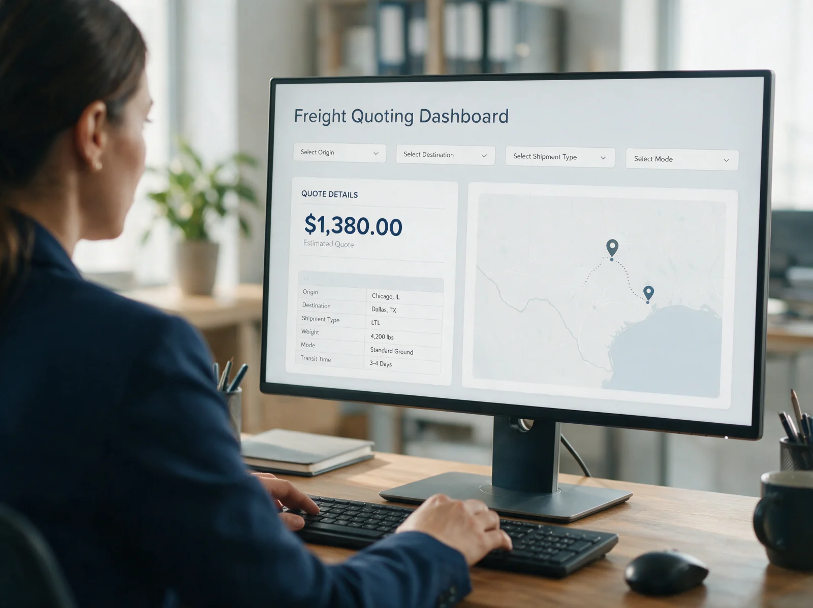 A Veyra desk pricing a lane on the quoting console